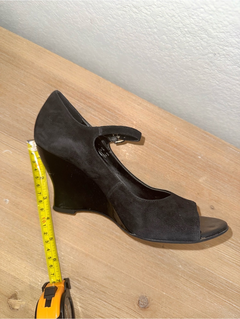 Franco Sarto Black Suede Peep-Toe Wedge Pumps with Mary Jane Strap, Size US 7M - Picture 6 of 6